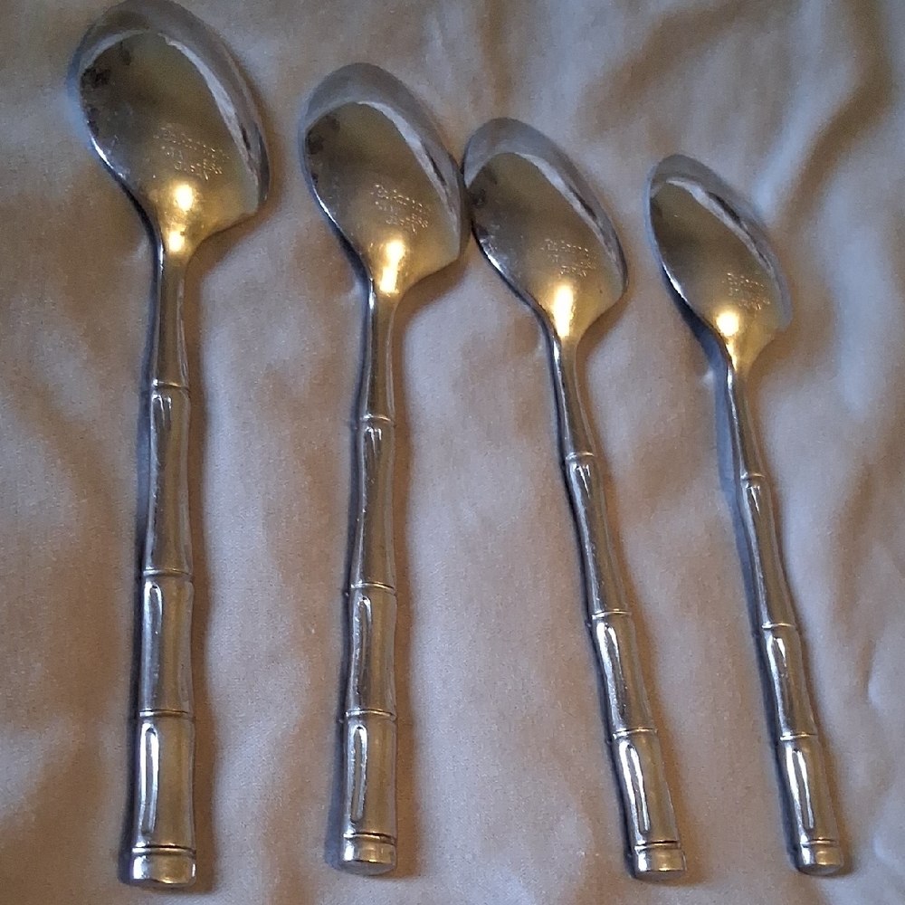 Set Of Four Rebacraft Stainless Japan Salad Spoons Royal-Bamboo Style Handles - Picture 5 of 6